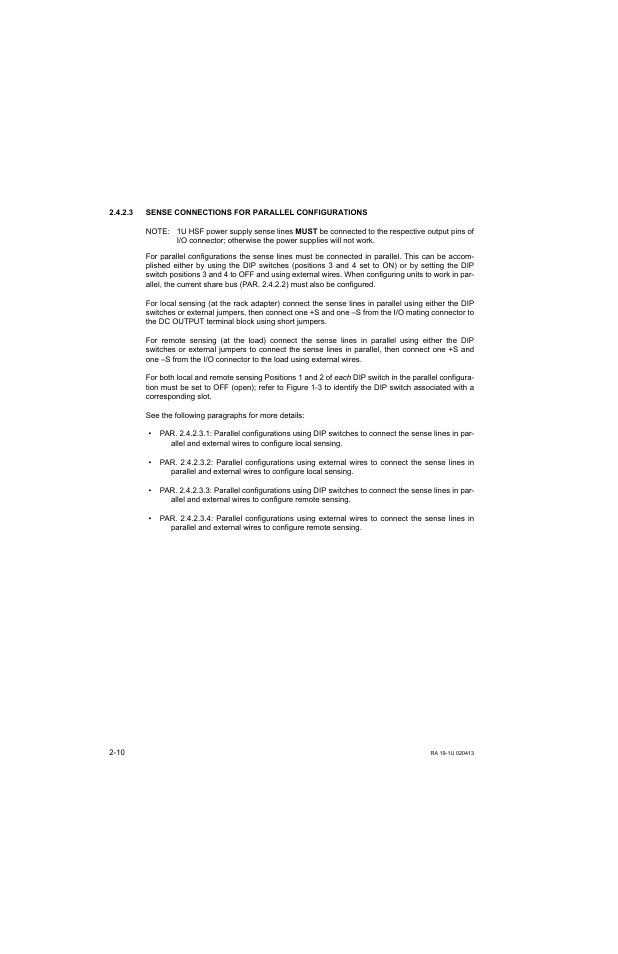 3 sense connections for parallel configurations, Sense connections for parallel configurations -10 | KEPCO RA 19-1U Operator Manual User Manual | Page 26 / 44