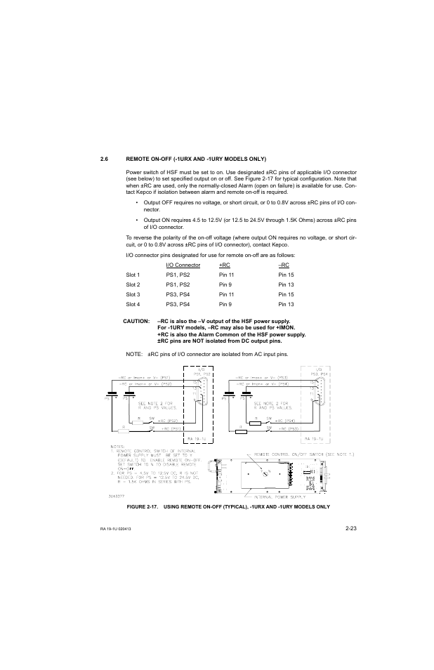 6 remote on-off (-1urx and -1ury models only), Remote on-off (-1urx and -1ury models only) -23, R. 2.6 | KEPCO RA 19-1U Operator Manual User Manual | Page 39 / 44