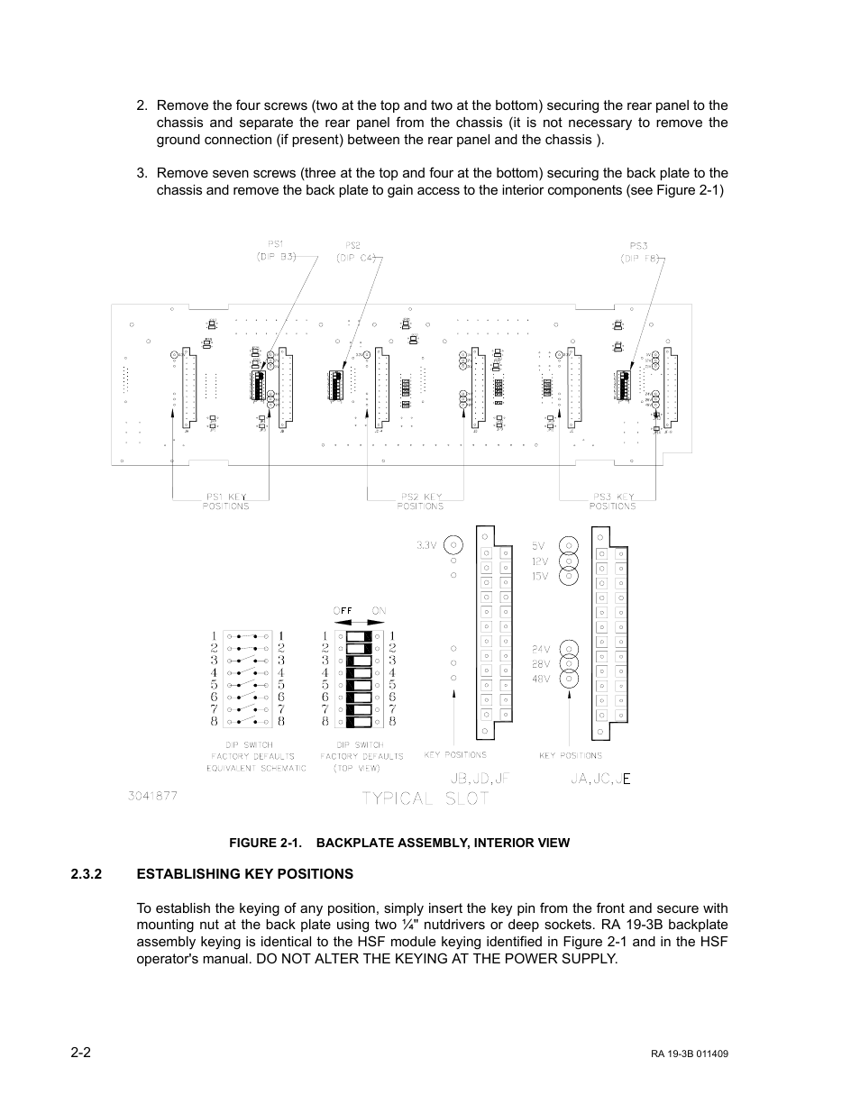 Figure 2-1. backplate assembly, interior view, 2 establishing key positions, Establishing key positions -2 | Backplate assembly, interior view -2, E 2-1), Ar. 2.3.2) | KEPCO RA 19-3B User Manual | Page 18 / 42
