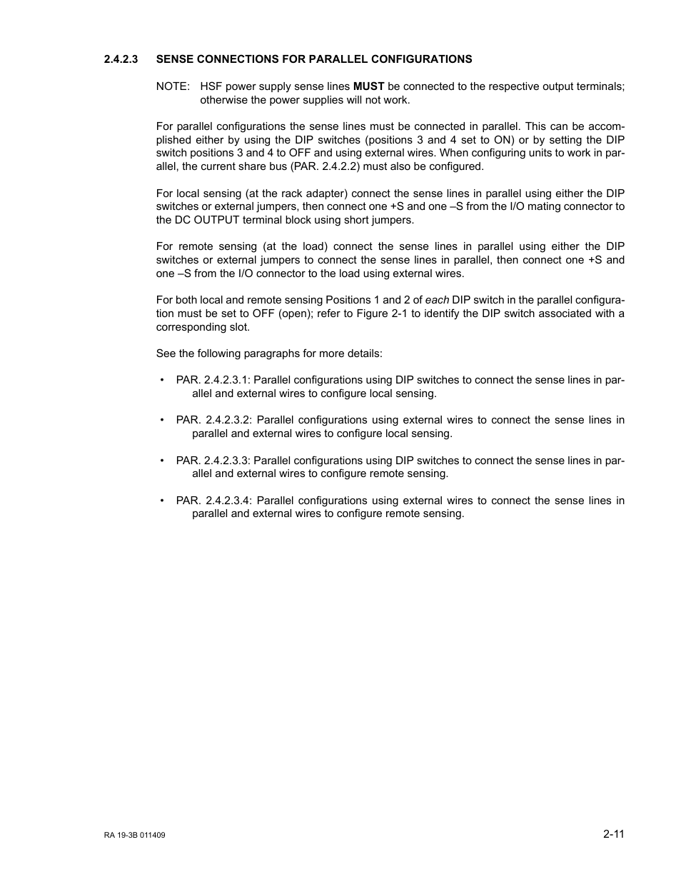 3 sense connections for parallel configurations, Sense connections for parallel configurations -11 | KEPCO RA 19-3B User Manual | Page 27 / 42