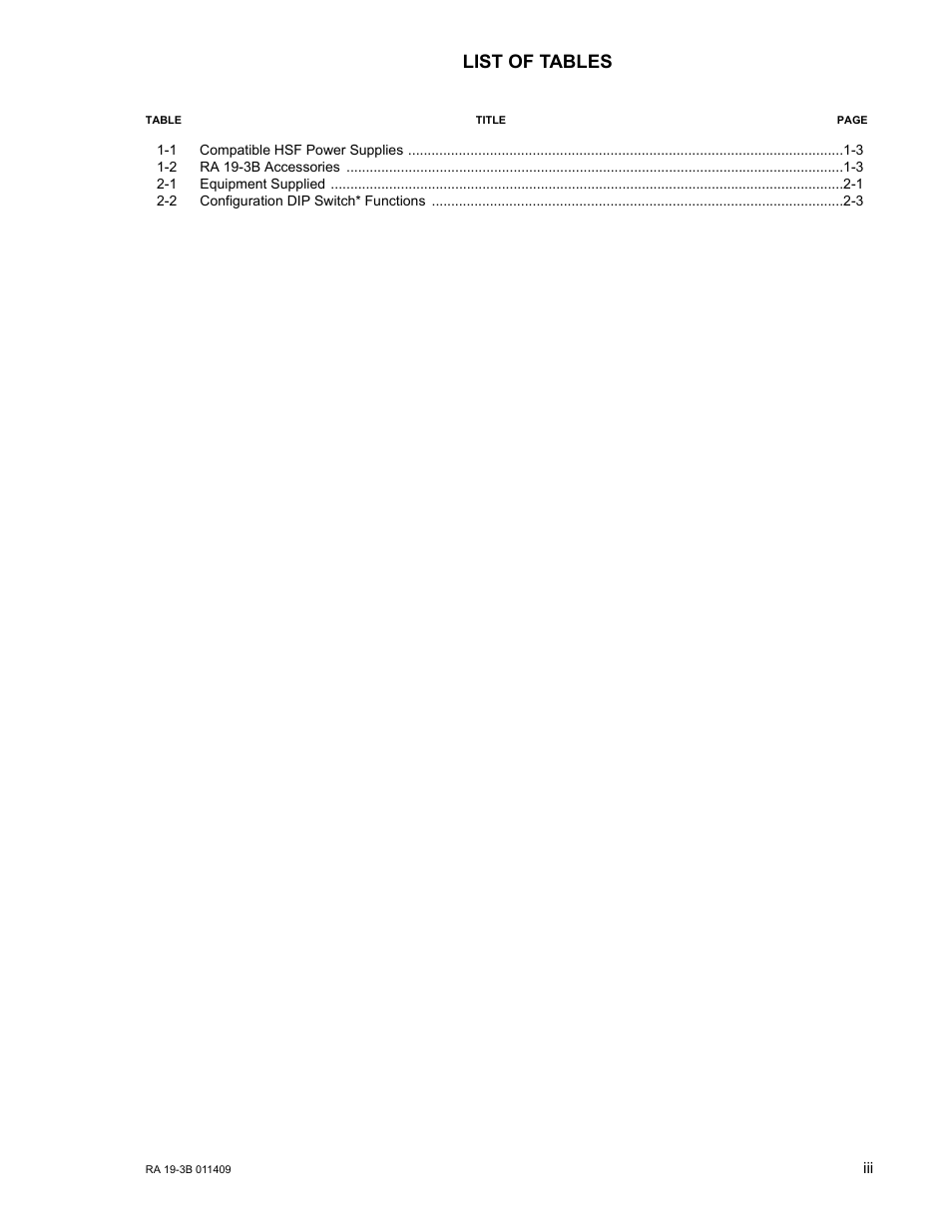 List of tables | KEPCO RA 19-3B User Manual | Page 9 / 42