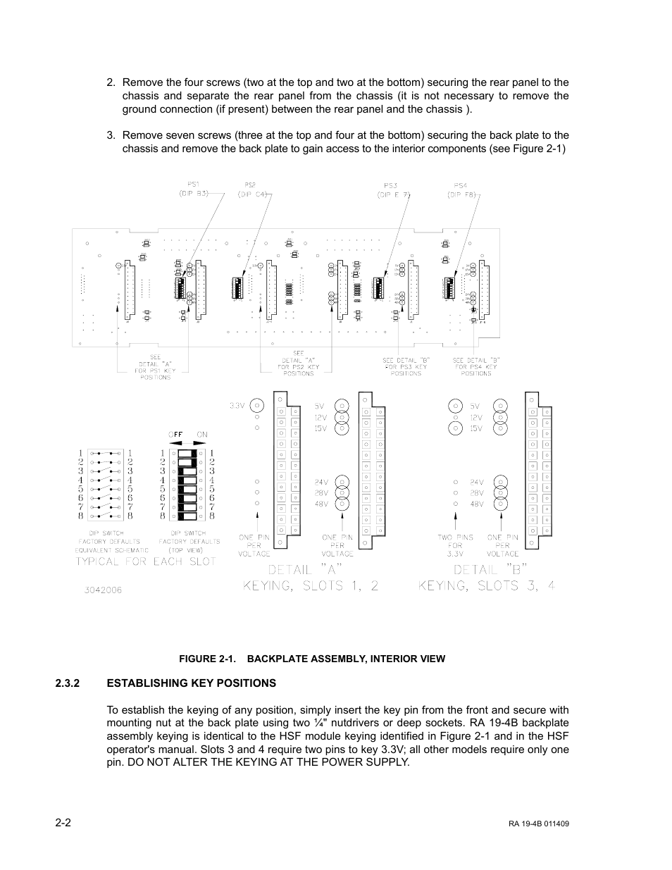 Figure 2-1. backplate assembly, interior view, 2 establishing key positions, Establishing key positions -2 | Backplate assembly, interior view -2, E 2-1), Ar. 2.3.2) | KEPCO RA 19-4B User Manual | Page 12 / 36