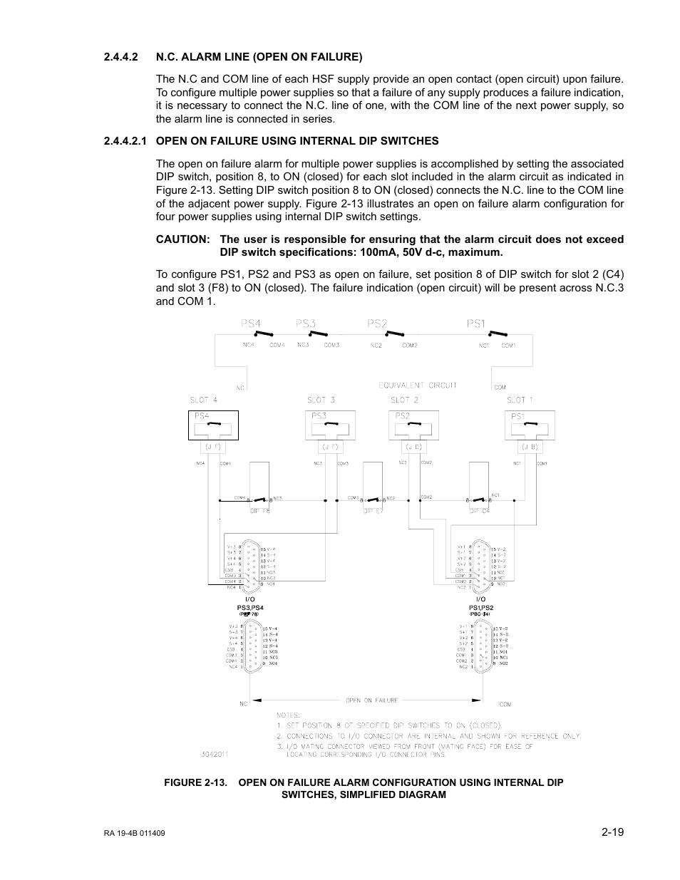 2 n.c. alarm line (open on failure), 1 open on failure using internal dip switches, N.c. alarm line (open on failure) -19 | Open on failure using internal dip switches -19, R. 2.4.4.2) | KEPCO RA 19-4B User Manual | Page 29 / 36