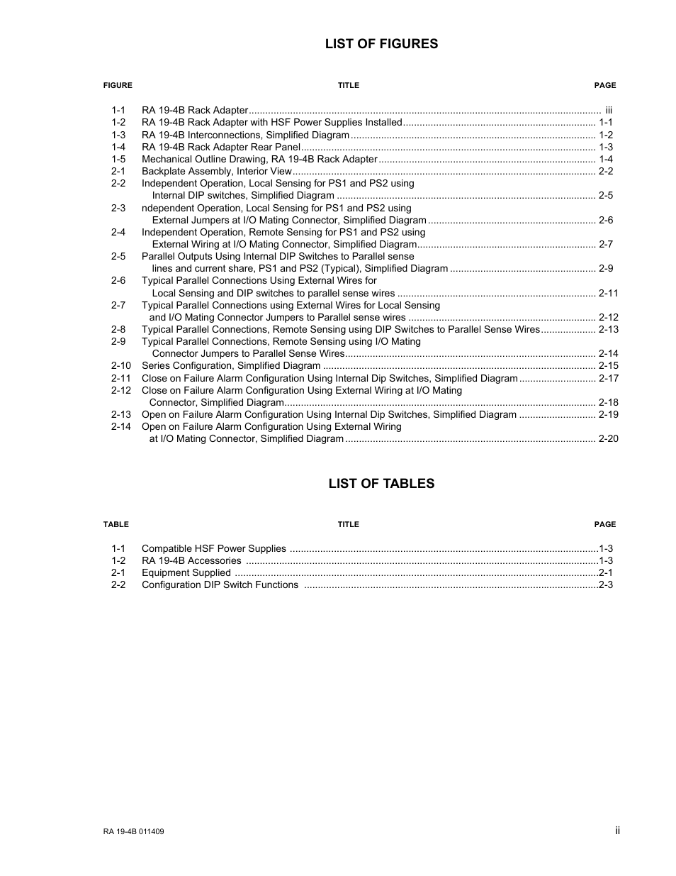 List of figures, List of tables | KEPCO RA 19-4B User Manual | Page 3 / 36
