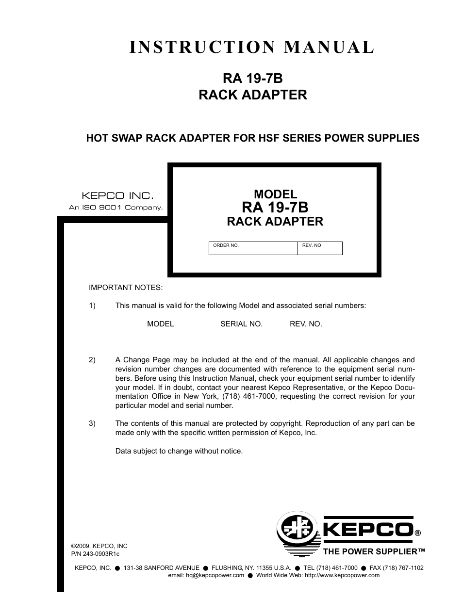 KEPCO RA 19-7B Operator Manual User Manual | 40 pages