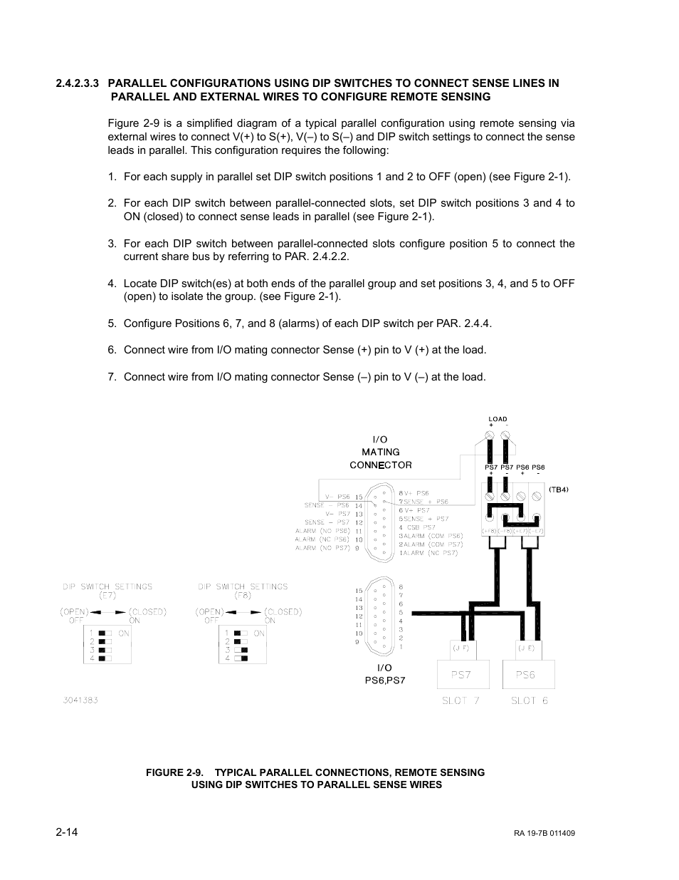 Typical parallel connections, remote sensing, Using dip switches to parallel sense wires -14, 3 for | KEPCO RA 19-7B Operator Manual User Manual | Page 26 / 40