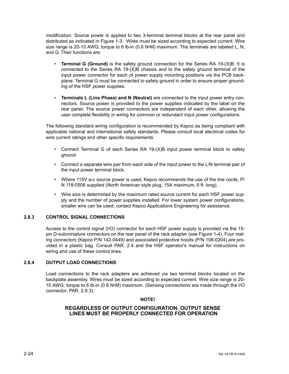 3 control signal connections, 4 output load connections, Control signal connections -24 | Output load connections -24 | KEPCO RA 19-7B Operator Manual User Manual | Page 36 / 40