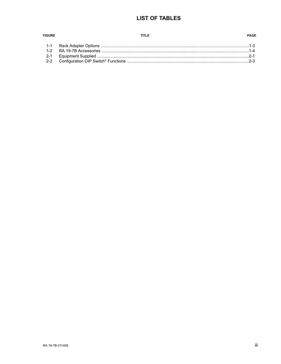 List of tables | KEPCO RA 19-7B Operator Manual User Manual | Page 5 / 40