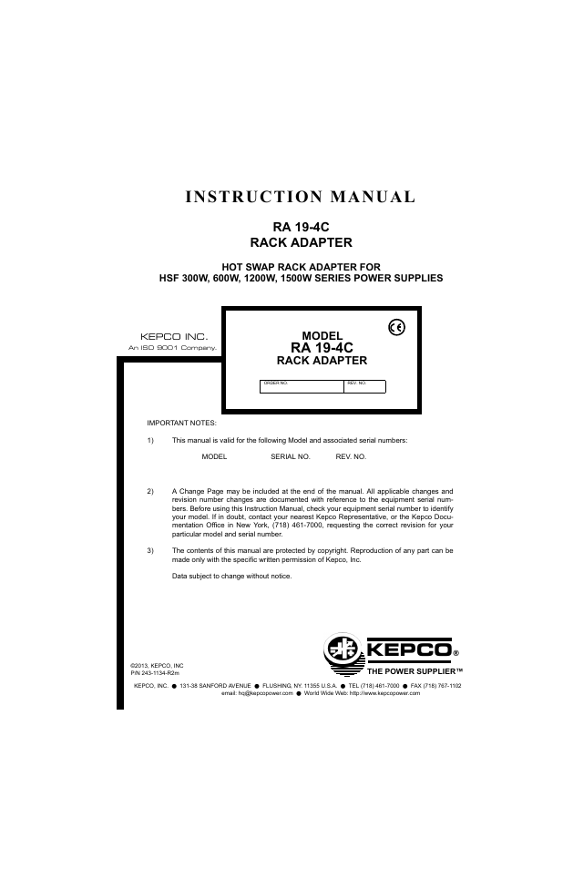 KEPCO RA 19-4C Operator Manual User Manual | 56 pages