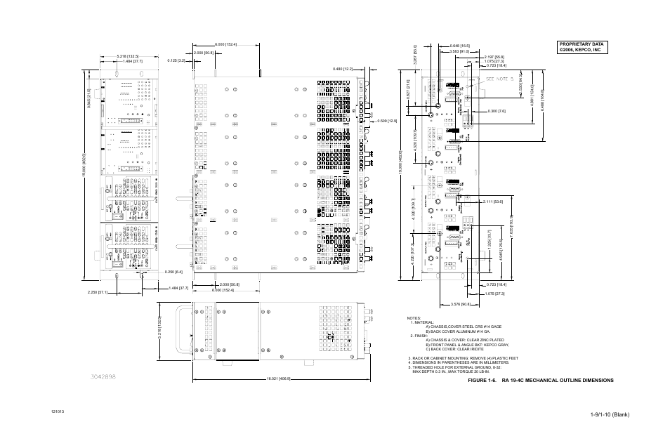 Figure 1-6. ra 19-4c mechanical outline dimensions, Ra 19-4c mechanical outline dimensions -9 | KEPCO RA 19-4C Operator Manual User Manual | Page 17 / 56