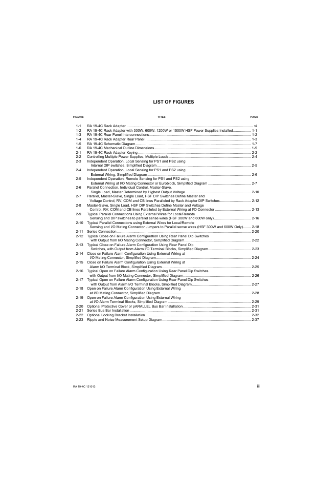 1 ra 19-4c rack adapter vi, List of figures | KEPCO RA 19-4C Operator Manual User Manual | Page 5 / 56