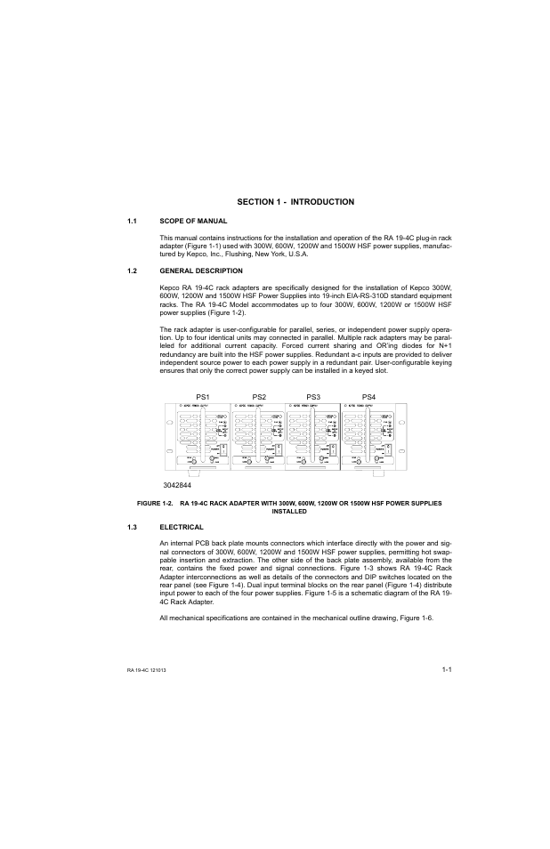 Section 1 - introduction, 1 scope of manual, 2 general description | 3 electrical, Scope of manual -1, General description -1, Electrical -1 | KEPCO RA 19-4C Operator Manual User Manual | Page 9 / 56