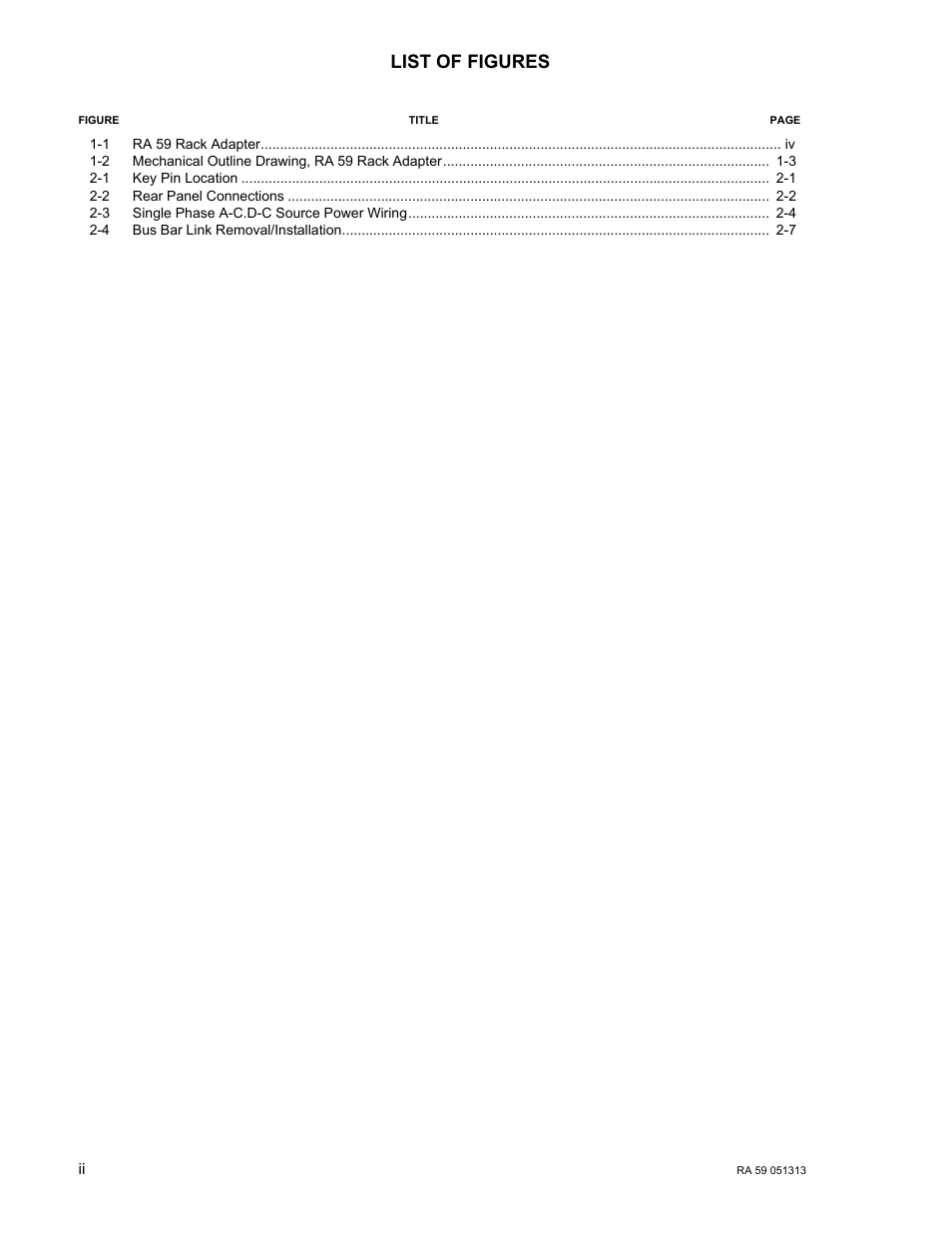 1 ra 59 rack adapter iv, List of figures | KEPCO RA 59 User Manual | Page 4 / 18