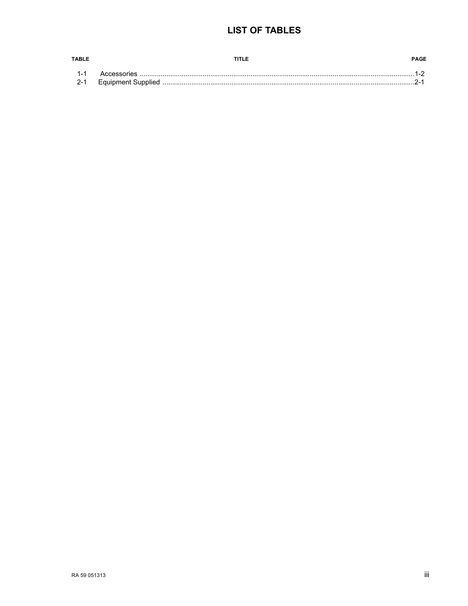 List of tables | KEPCO RA 59 User Manual | Page 5 / 18