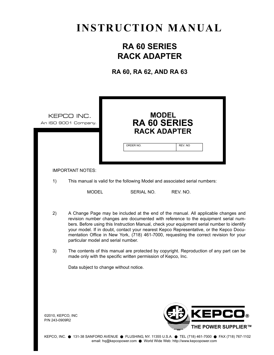 KEPCO RA 60 Rev 1, 2, 3 User Manual | 24 pages