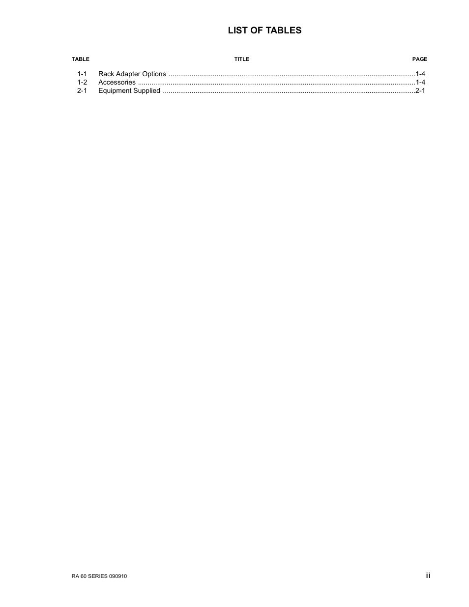 List of tables | KEPCO RA 60 Rev 1, 2, 3 User Manual | Page 7 / 24