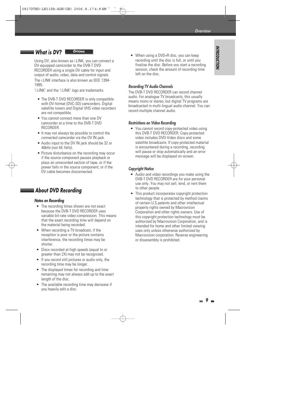 About dvd recording, What is dv | Daewoo DRT-10 User Manual | Page 10 / 57