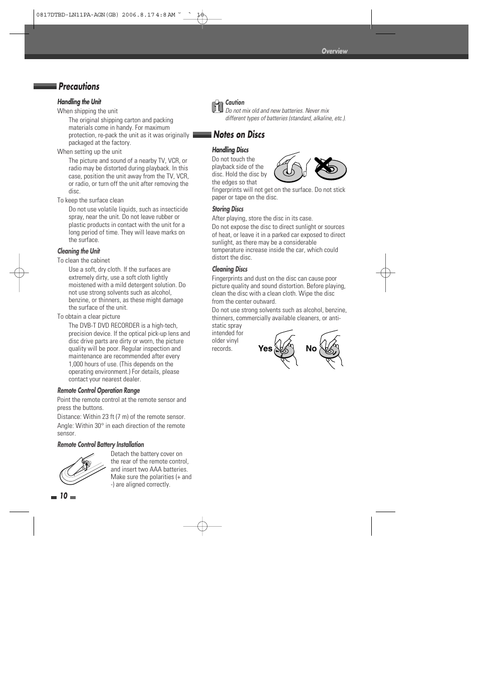 Precautions | Daewoo DRT-10 User Manual | Page 11 / 57