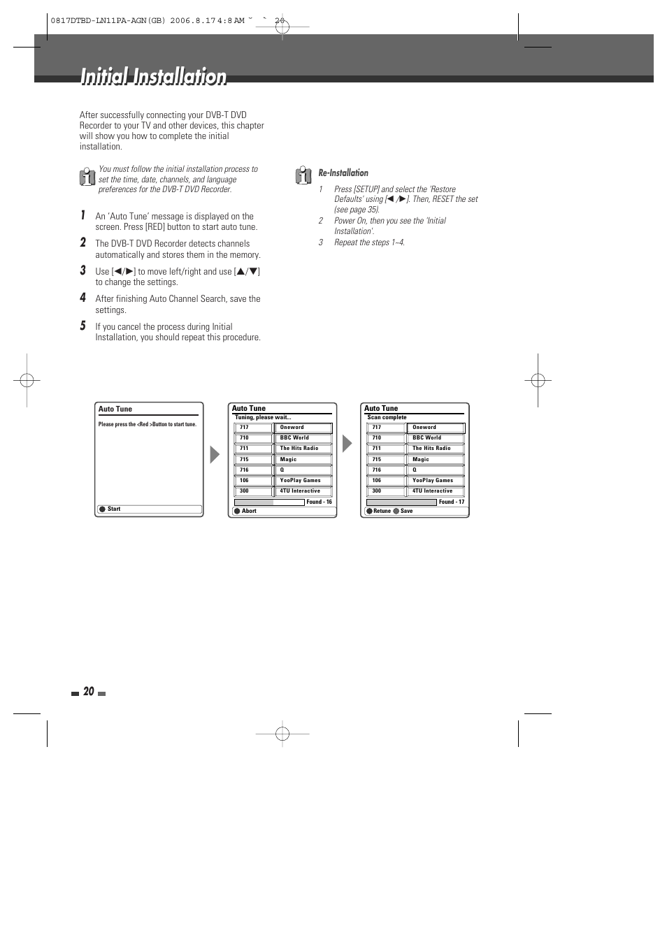 Initial installation | Daewoo DRT-10 User Manual | Page 21 / 57