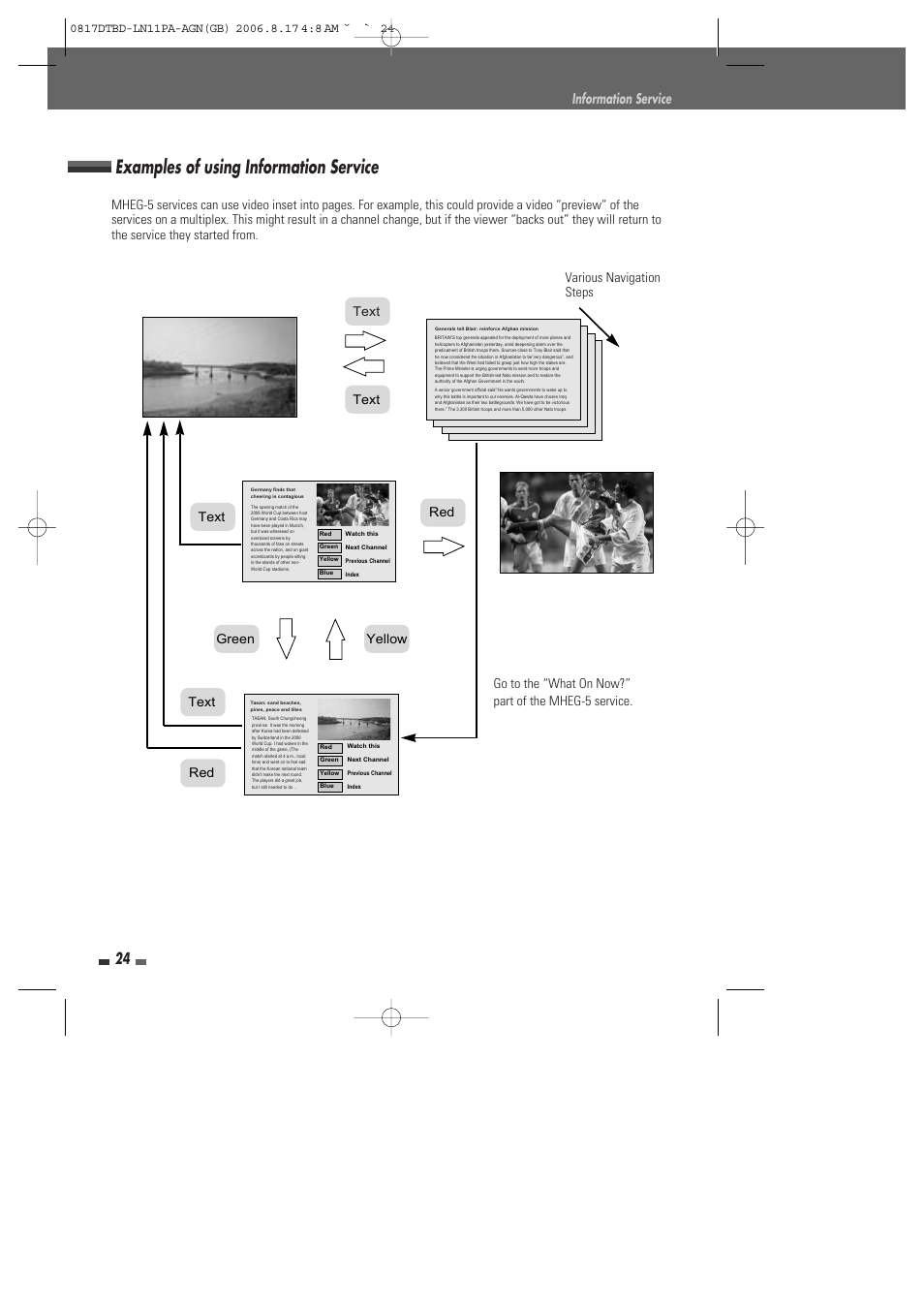 Examples of using information service, Information service, Text | Daewoo DRT-10 User Manual | Page 25 / 57