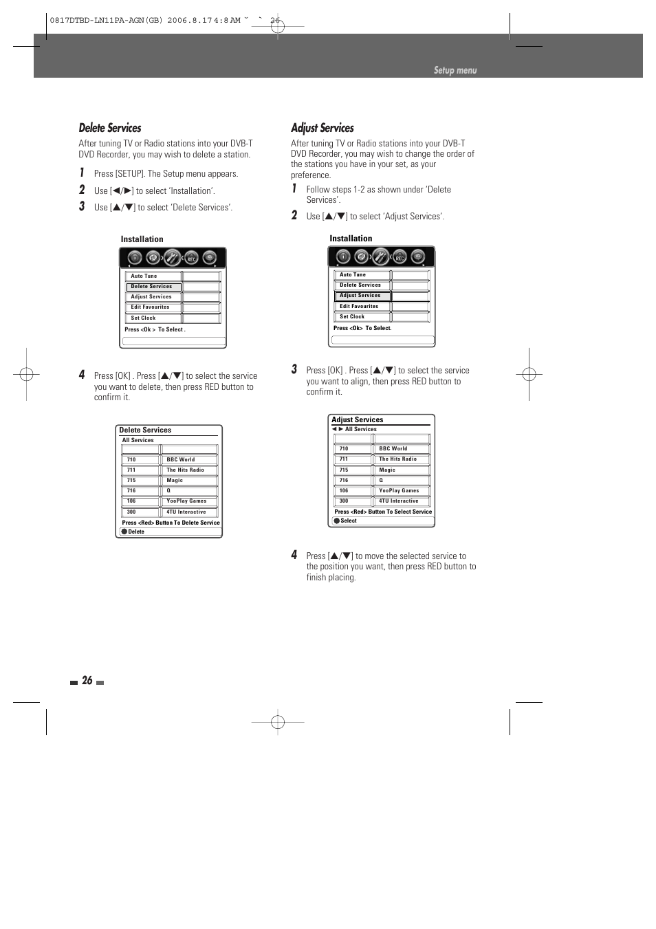 Delete services, Adjust services | Daewoo DRT-10 User Manual | Page 27 / 57