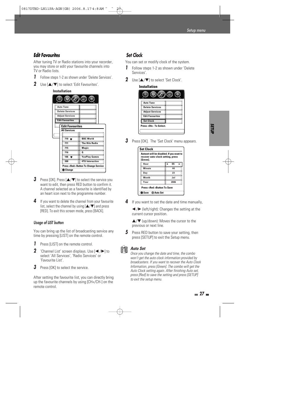 Edit favourites, Set clock | Daewoo DRT-10 User Manual | Page 28 / 57