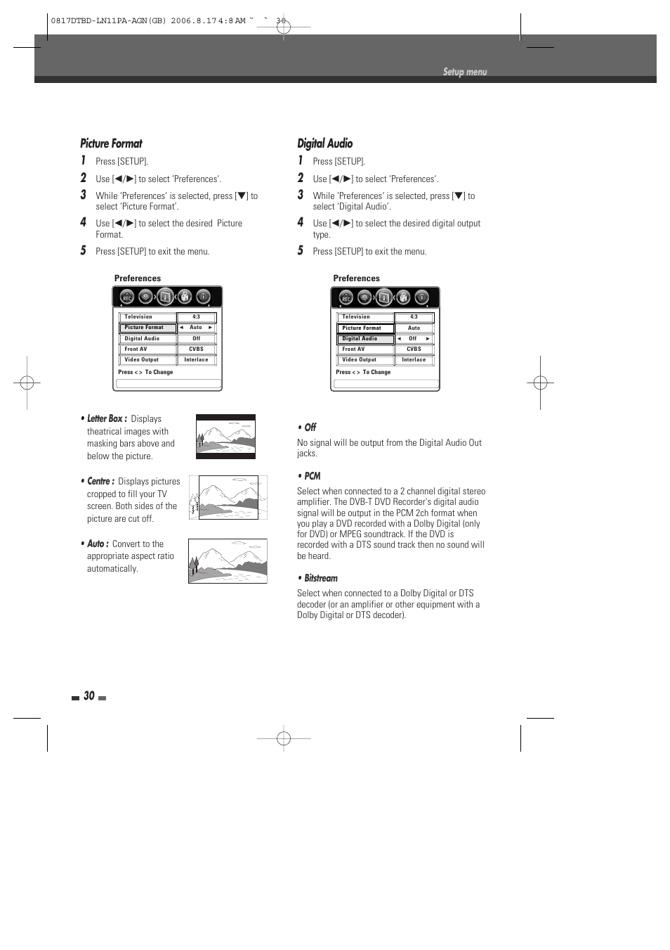 Picture format 1, Digital audio 1 | Daewoo DRT-10 User Manual | Page 31 / 57