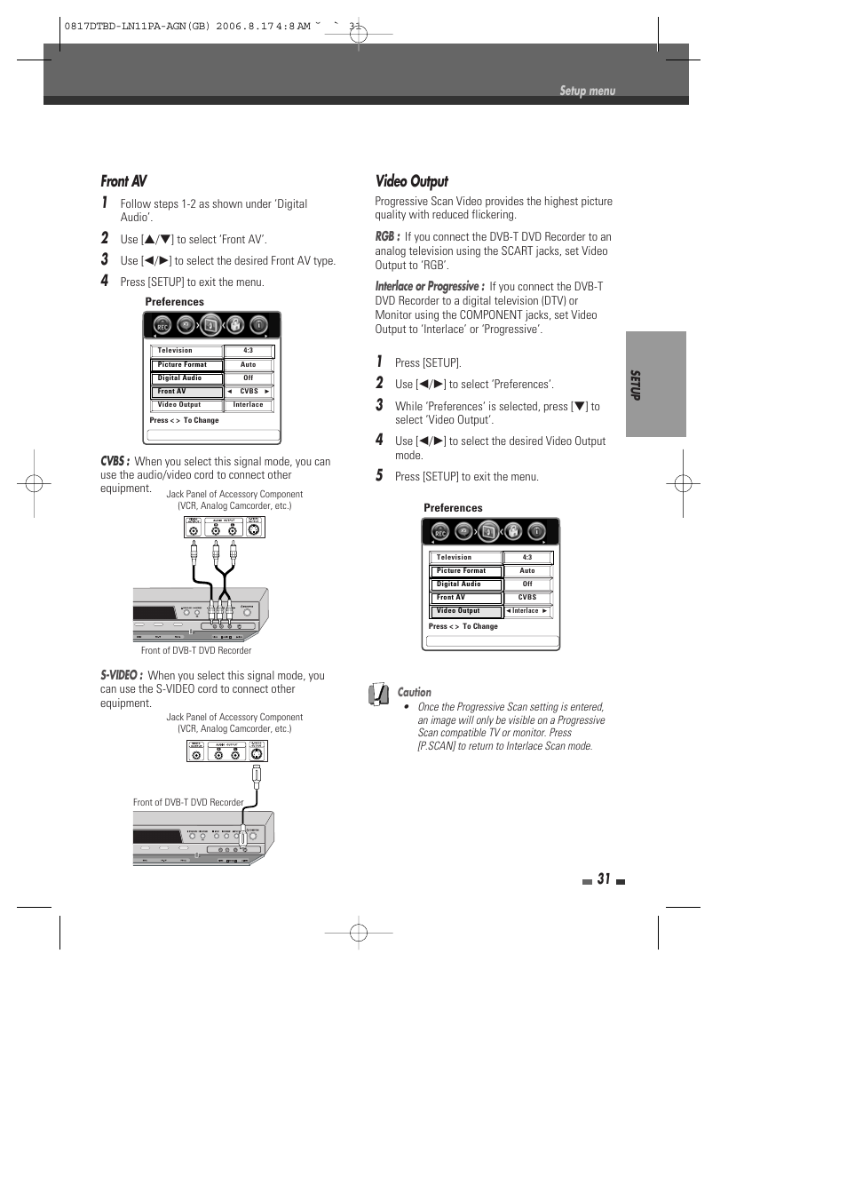 Front av 1, Video output | Daewoo DRT-10 User Manual | Page 32 / 57