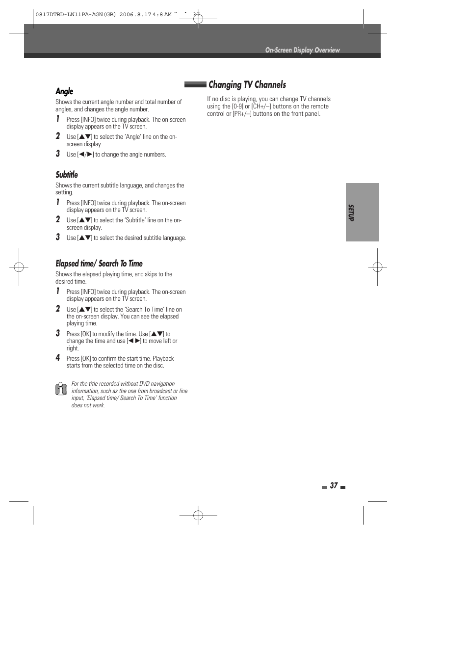 Changing tv channels | Daewoo DRT-10 User Manual | Page 38 / 57