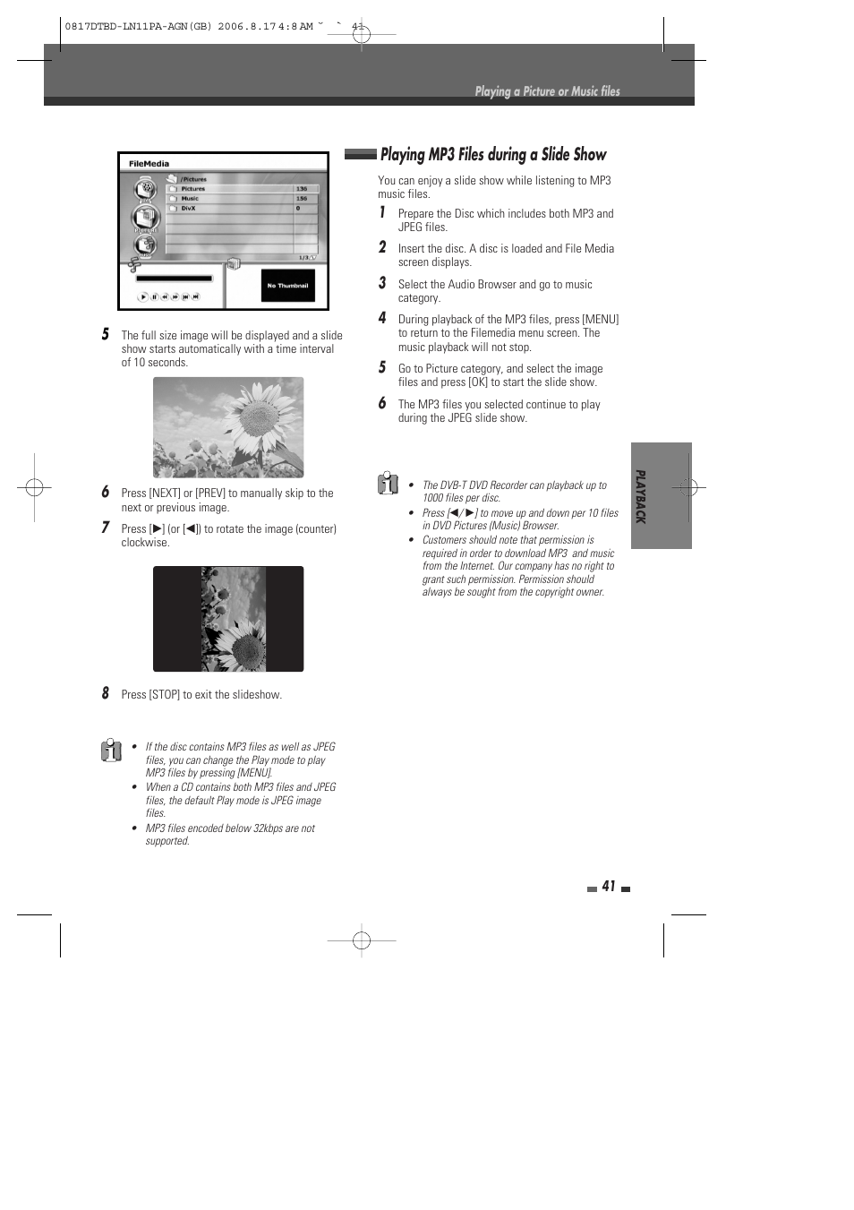 Playing mp3 files during a slide show | Daewoo DRT-10 User Manual | Page 42 / 57