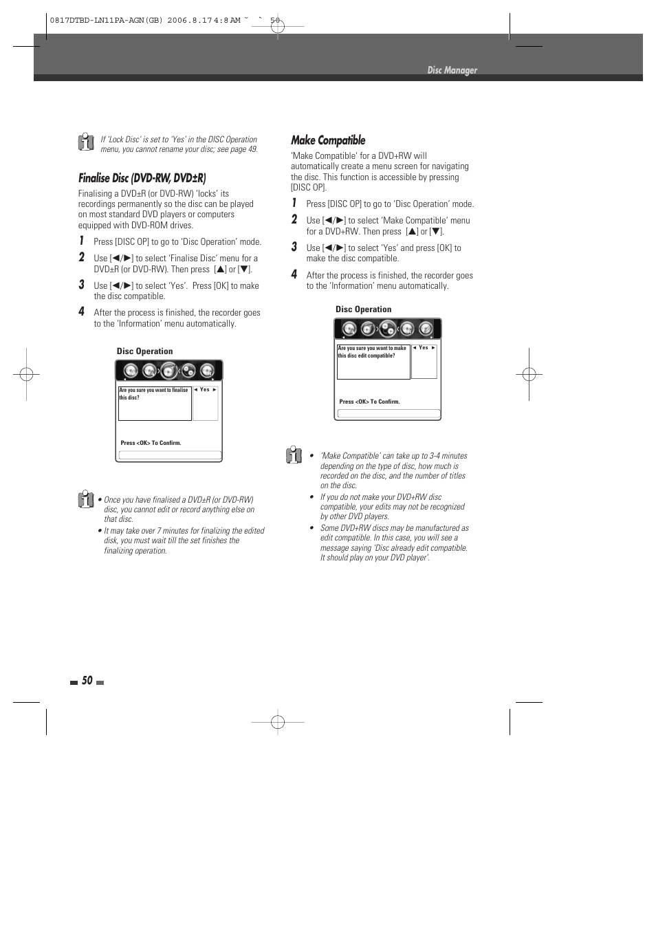 Finalise disc (dvd-rw, dvd±r), Make compatible | Daewoo DRT-10 User Manual | Page 51 / 57