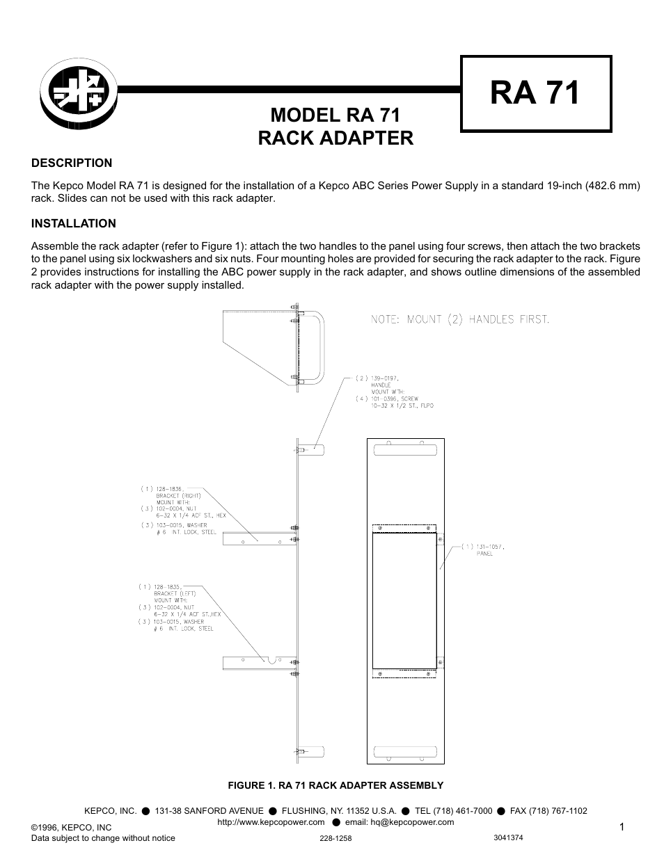 KEPCO RA 71 User Manual | 2 pages