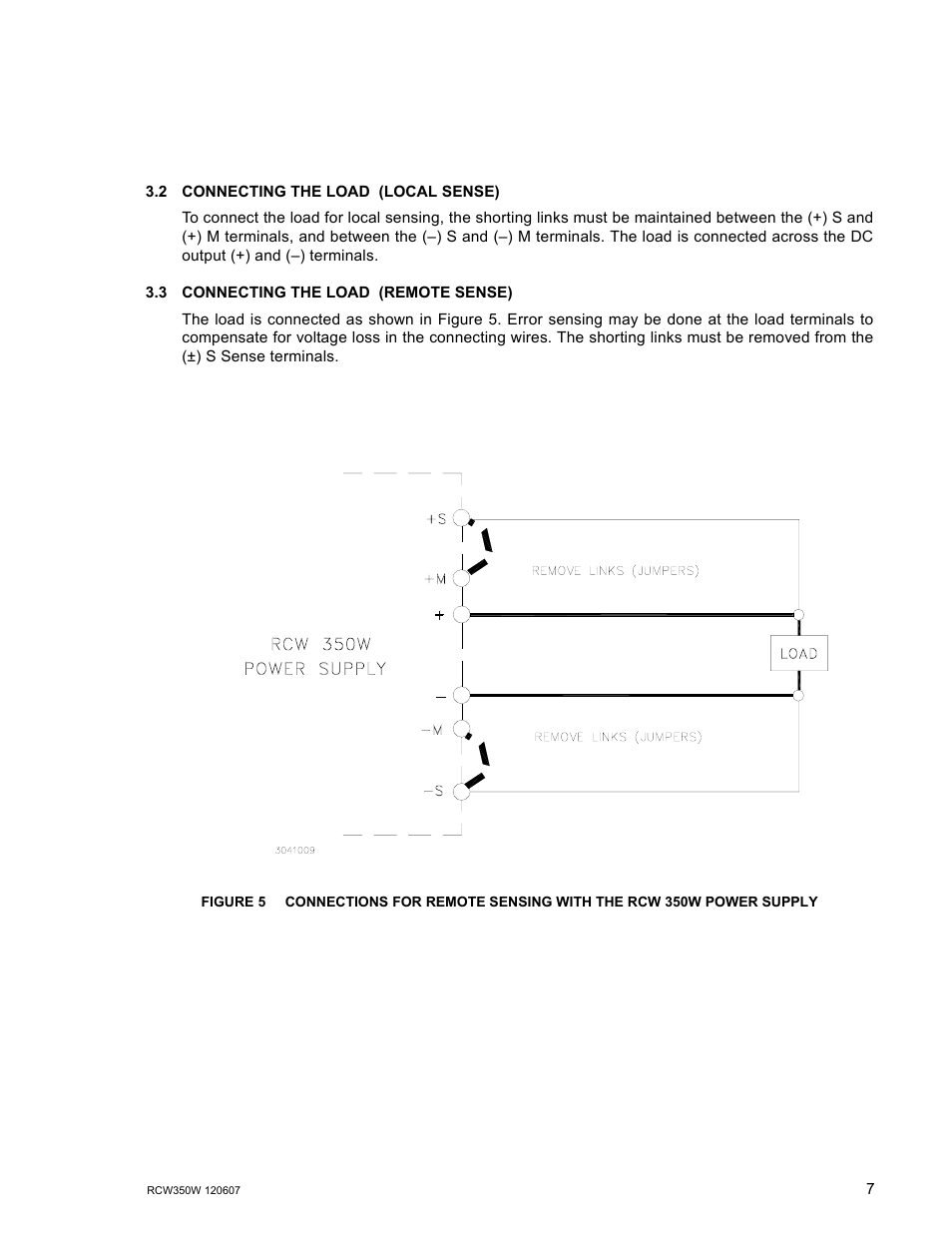 2 connecting the load (local sense), 3 connecting the load (remote sense), Connecting the load (local sense) | Connecting the load (remote sense) | KEPCO RCW 350W Series User Manual | Page 9 / 20