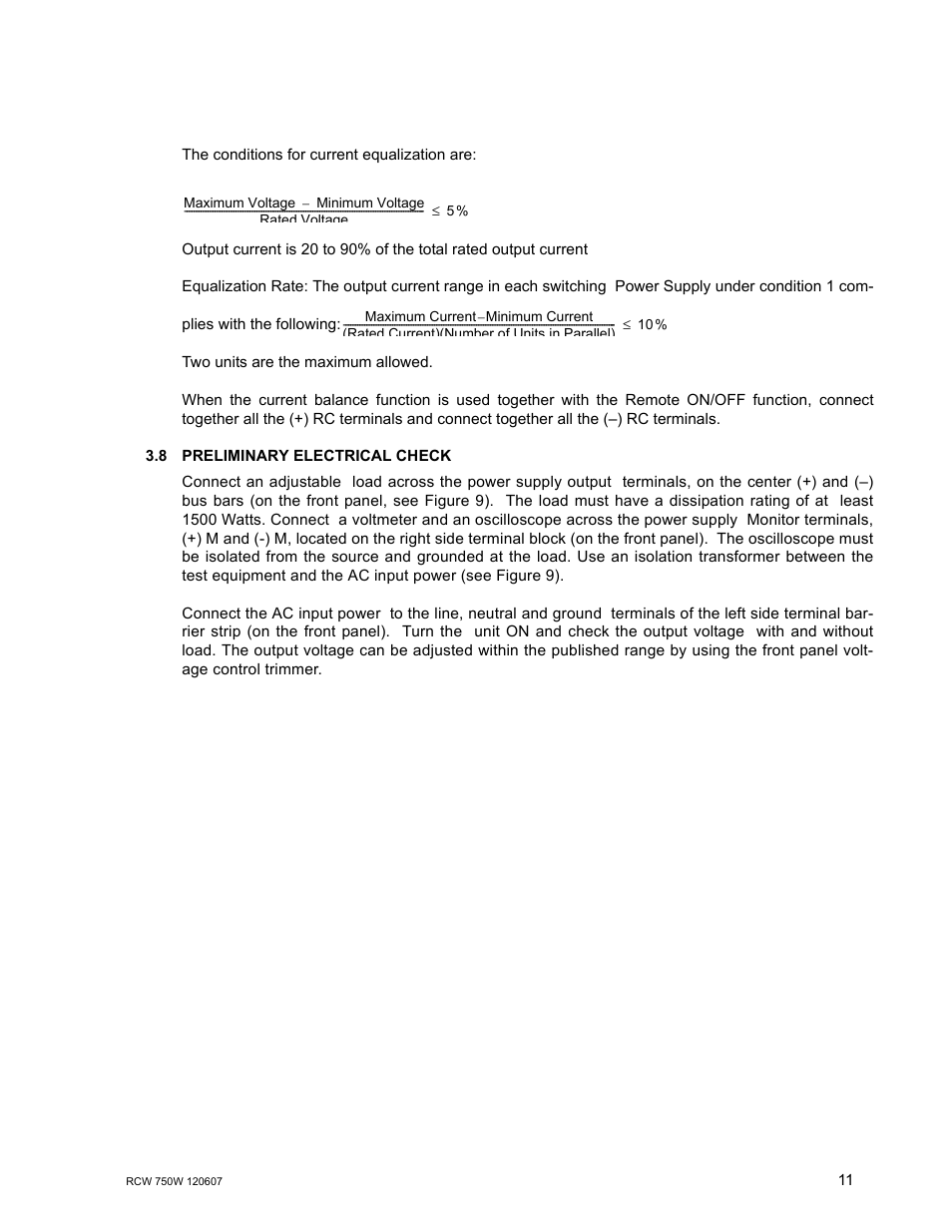 8 preliminary electrical check, Preliminary electrical check | KEPCO RCW 750W Series User Manual | Page 15 / 20