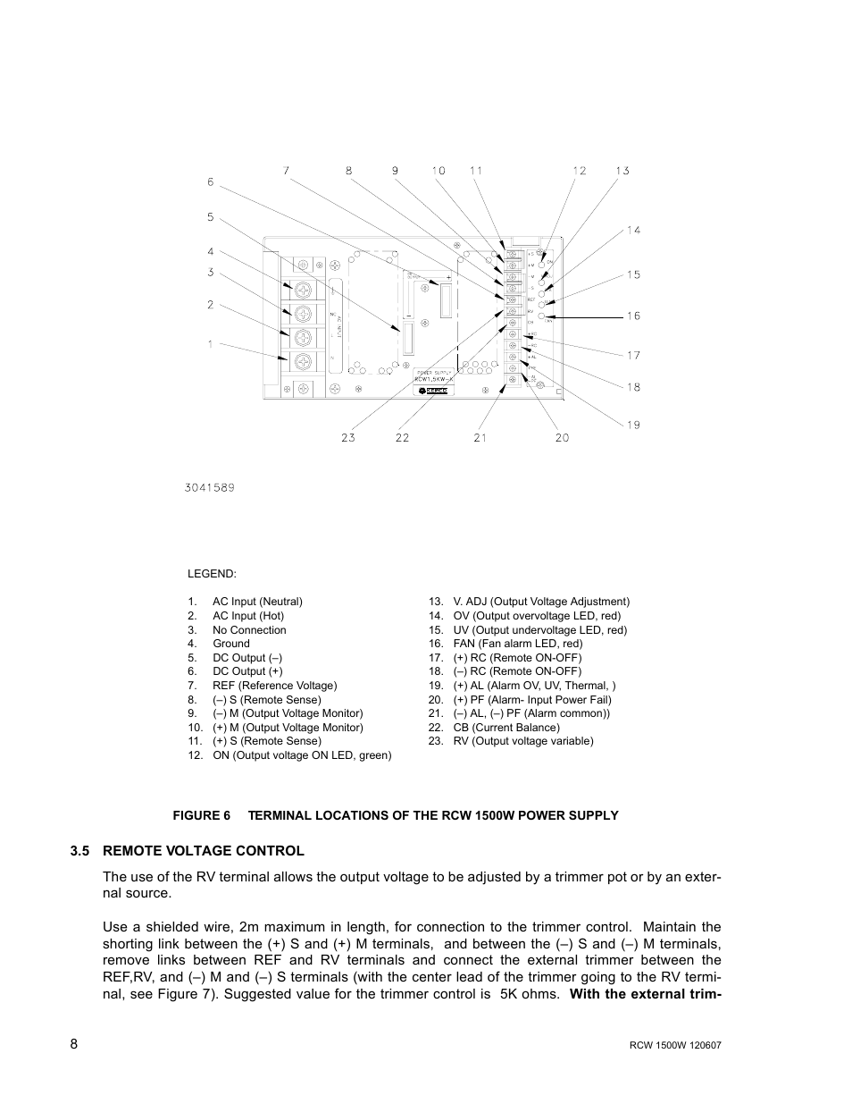 5 remote voltage control, Remote voltage control | KEPCO RCW 1500W Series User Manual | Page 10 / 20