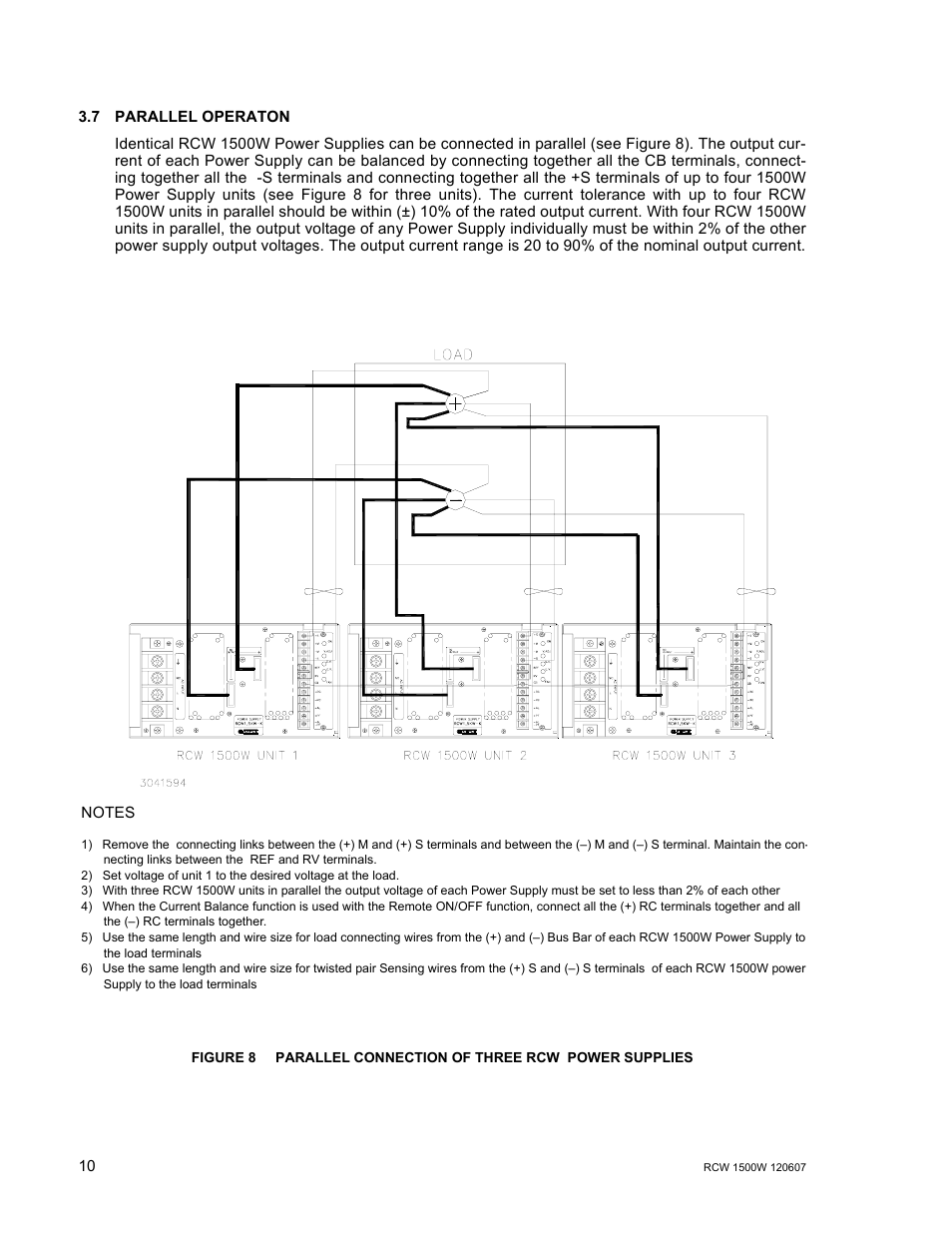 7 parallel operaton, Parallel operaton, Parallel connection of three rcw power supplies | KEPCO RCW 1500W Series User Manual | Page 12 / 20