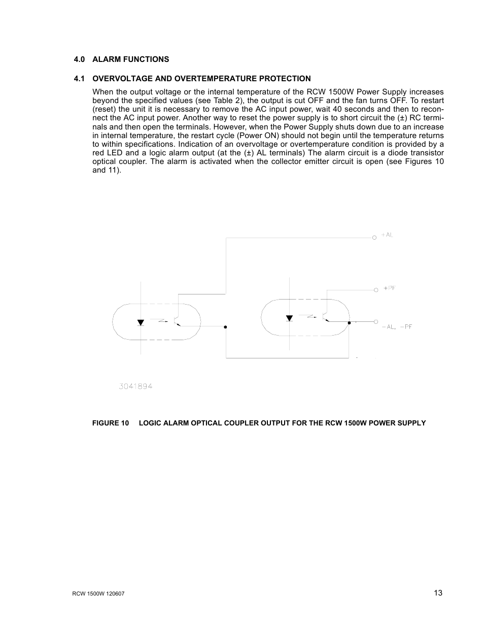 0 alarm functions, 1 overvoltage and overtemperature protection, Alarm functions | Overvoltage and overtemperature protection | KEPCO RCW 1500W Series User Manual | Page 15 / 20