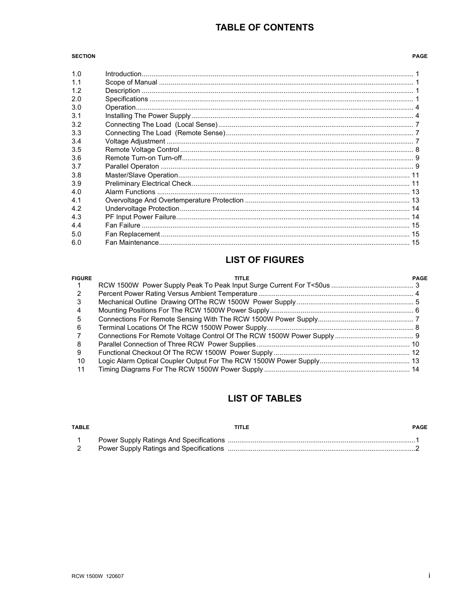 KEPCO RCW 1500W Series User Manual | Page 2 / 20