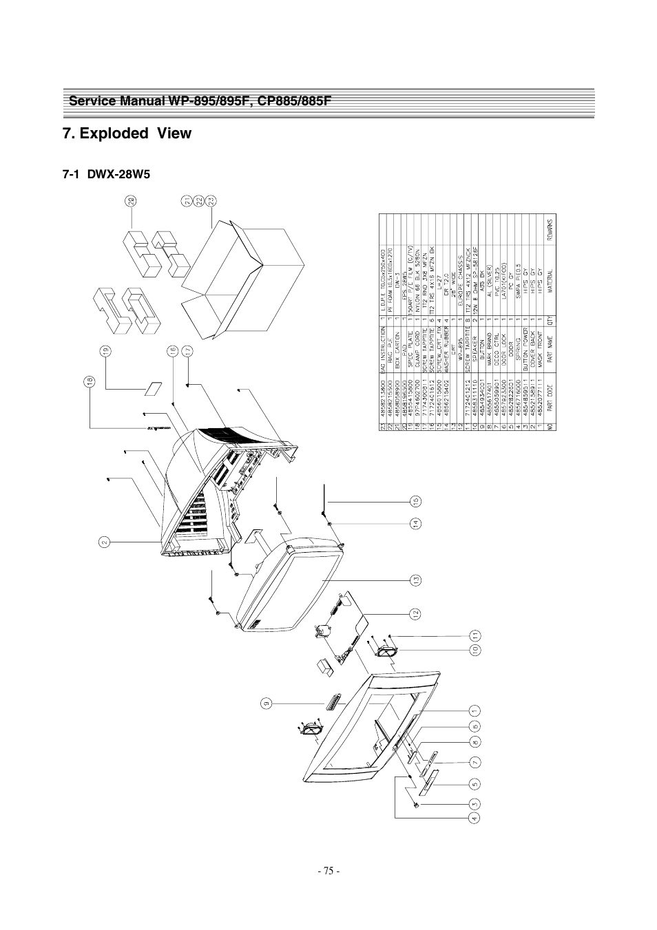 Exploded view | Daewoo  Colour Television WP-895 User Manual | Page 76 / 86