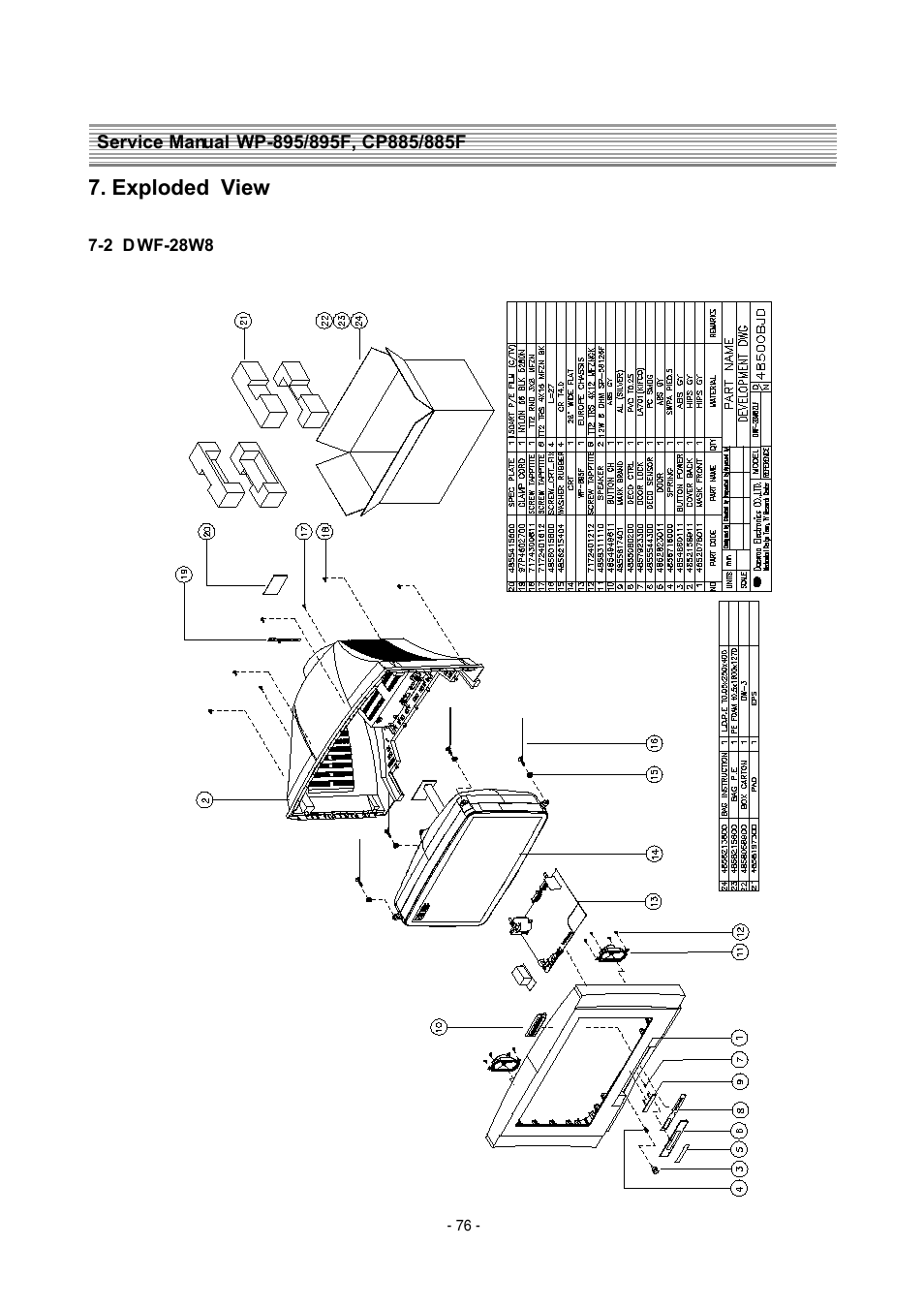 Exploded view | Daewoo  Colour Television WP-895 User Manual | Page 77 / 86