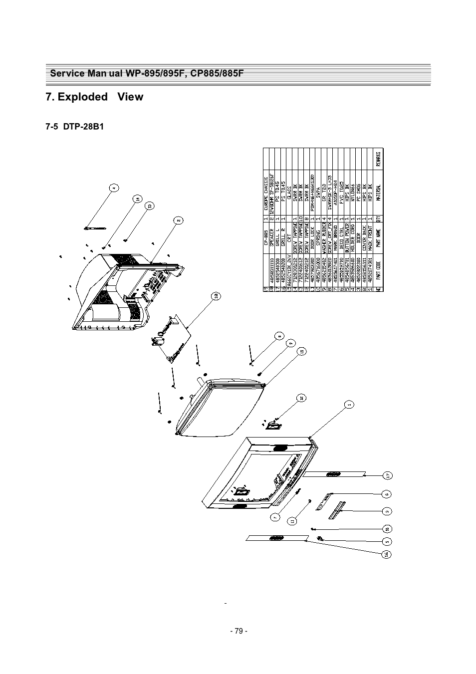 Exploded view | Daewoo  Colour Television WP-895 User Manual | Page 80 / 86