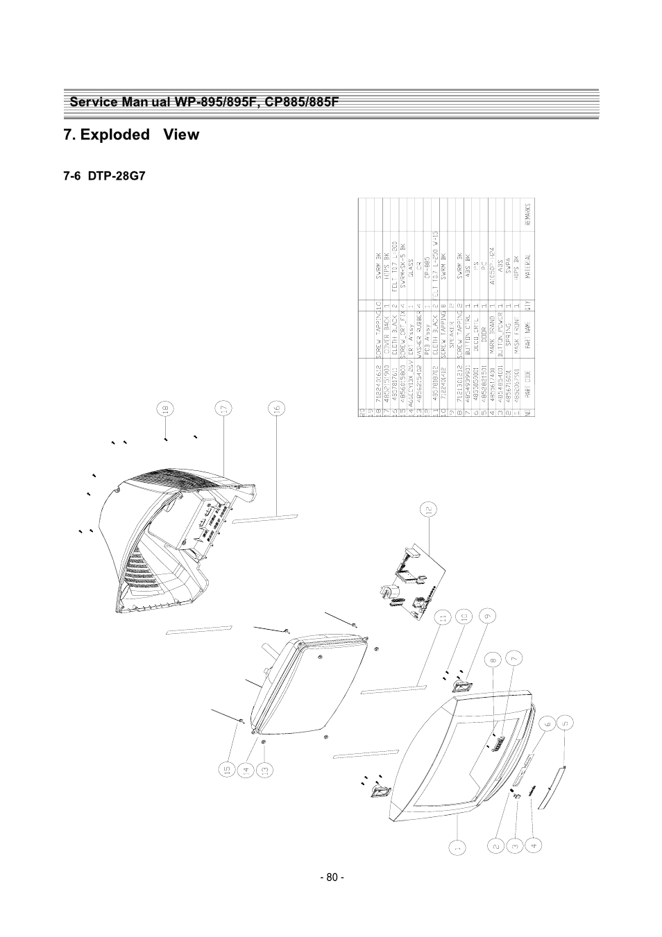 Exploded view | Daewoo  Colour Television WP-895 User Manual | Page 81 / 86