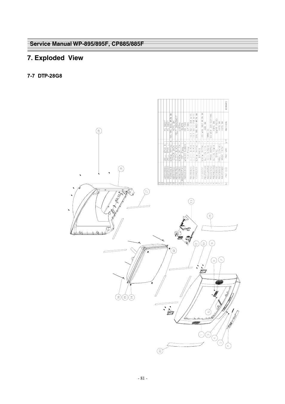 Exploded view | Daewoo  Colour Television WP-895 User Manual | Page 82 / 86