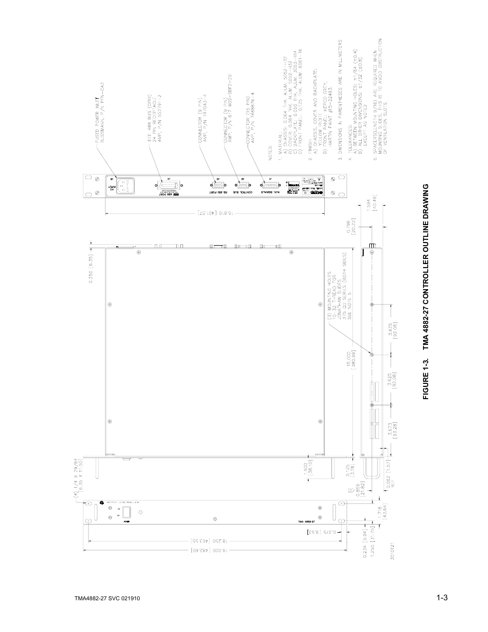 Figure 1-3. tma 4882-27 controller outline drawing, Tma 4882-27 controller outline drawing -3, 3 and | KEPCO TMA 4882-27 User Manual | Page 15 / 72