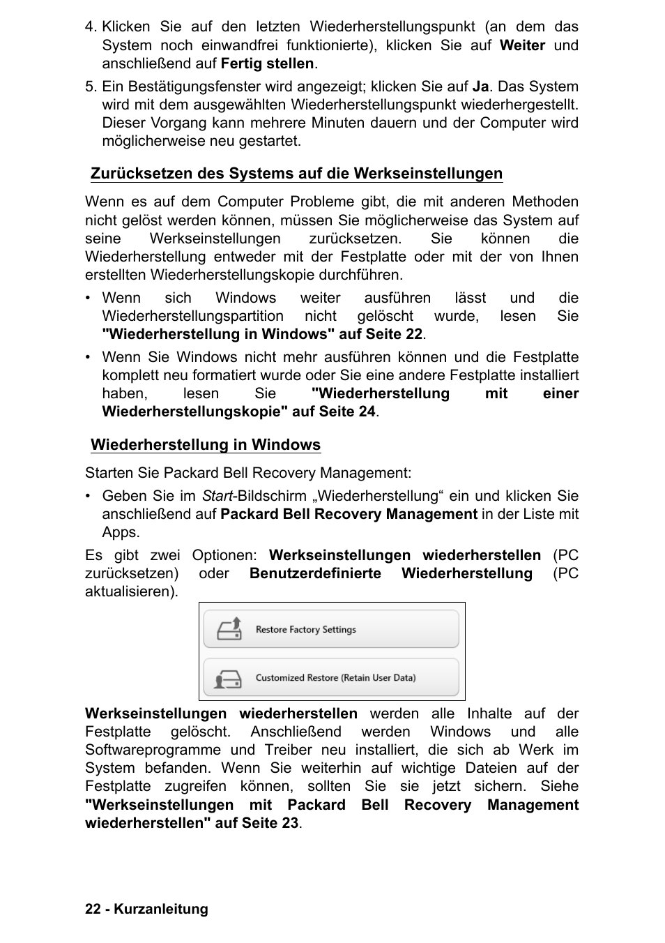 Wiederherstellung in windows | PACKARD BELL EN LV11HC Quick Start Guide User Manual | Page 102 / 920