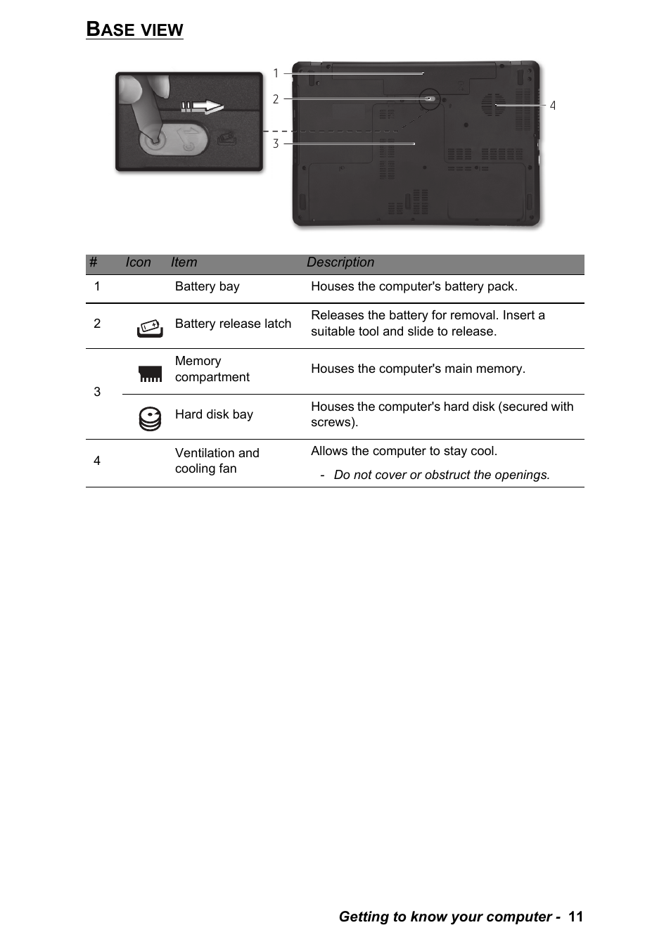 Base view, View | PACKARD BELL EN LV11HC Quick Start Guide User Manual | Page 13 / 920