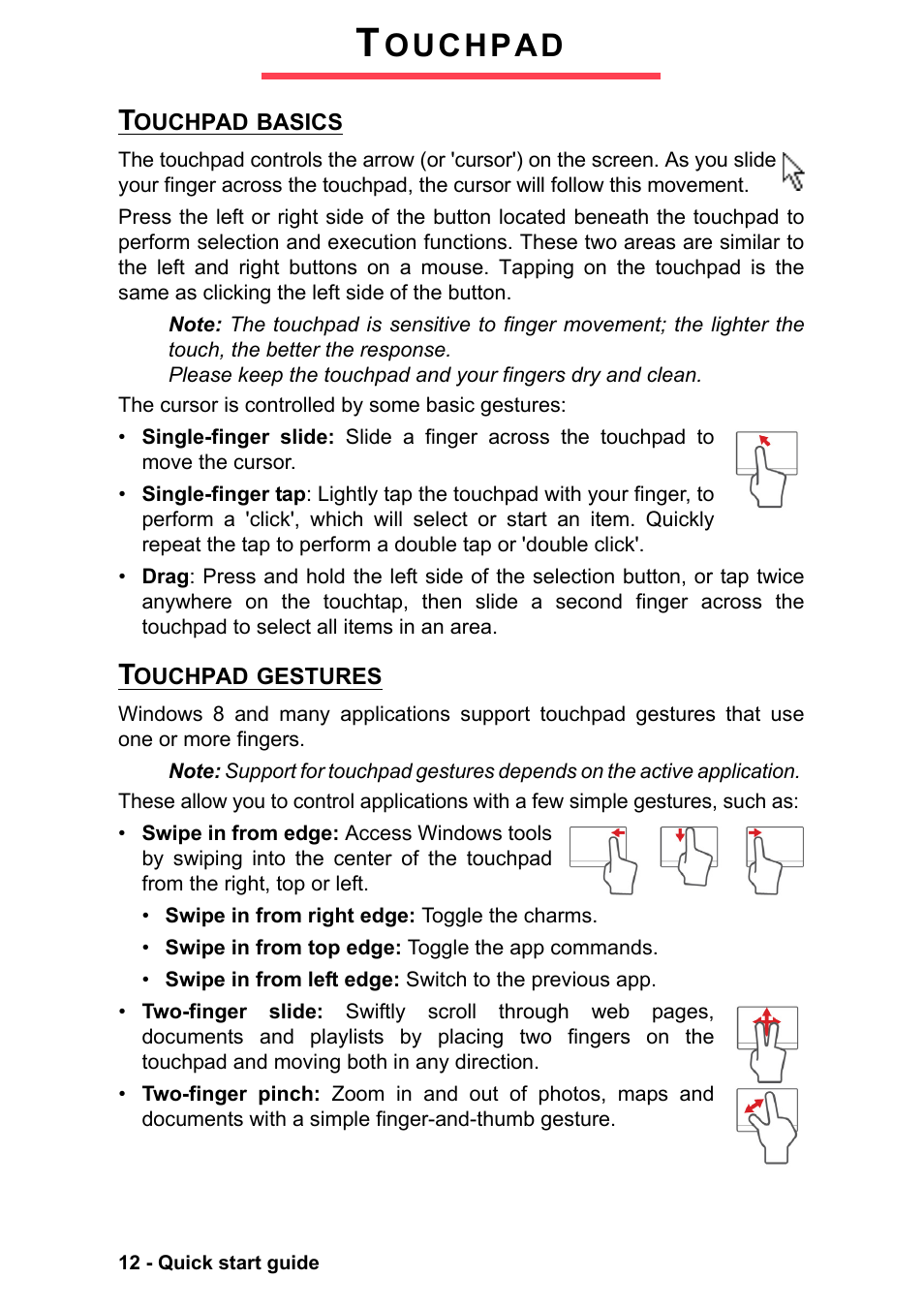 Touchpad, Touchpad basics, Touchpad gestures | Ouchpad | PACKARD BELL EN LV11HC Quick Start Guide User Manual | Page 14 / 920