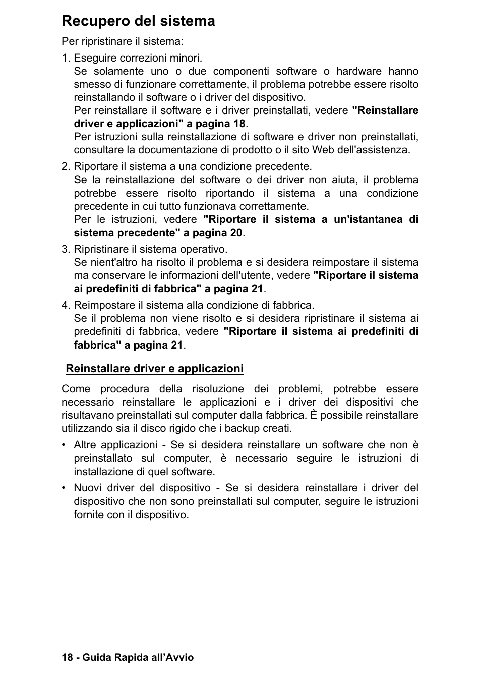 Recupero del sistema, Reinstallare driver e applicazioni | PACKARD BELL EN LV11HC Quick Start Guide User Manual | Page 140 / 920