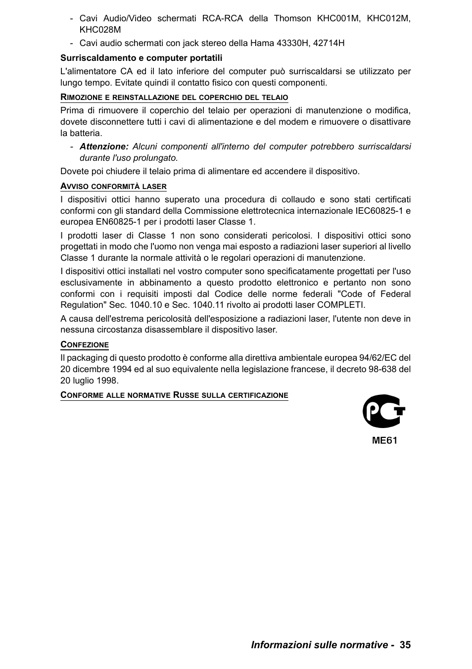 Informazioni sulle normative - 35 | PACKARD BELL EN LV11HC Quick Start Guide User Manual | Page 157 / 920