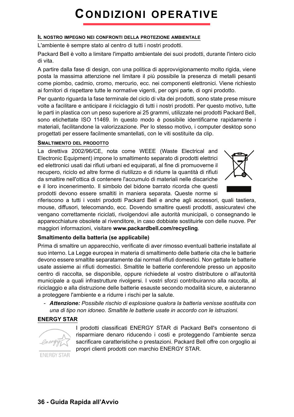 Condizioni operative, Ondizioni, Operative | PACKARD BELL EN LV11HC Quick Start Guide User Manual | Page 158 / 920